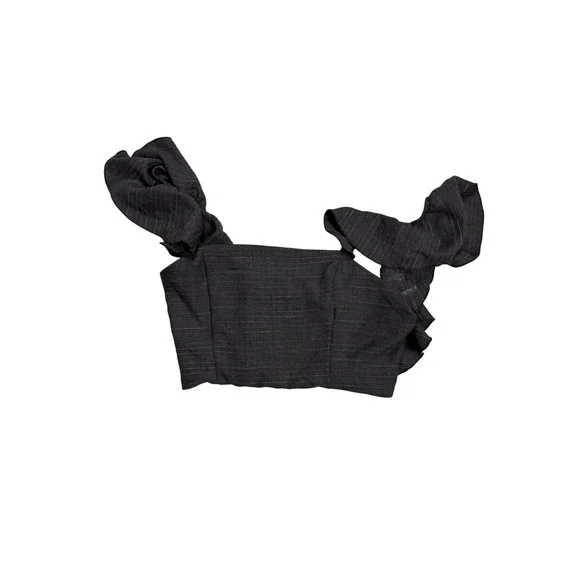 Hyfve Womens Charcoal Grey Pinstripe Ruffle Strap Smocked Back Crop Top Small - Picture 1 of 5